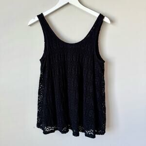 Anthropologie Deletta | Black Crochet Eyelet Swing Tank